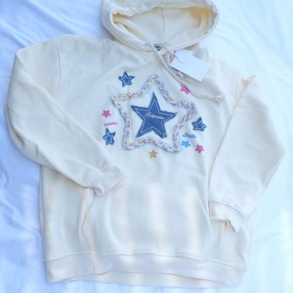 SO PRETTY! AELFRIC EDEN DENIM STAR OVERSIZED HOODIE LARGE NWT - Picture 2 of 11